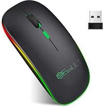 EasyULT LED Wireless Mouse, Rechargeable 2.4GHz with USB Mini Receiver, Ultra Slim Optical Bluetooth Mouse, 1600 dpi Adjustable Silent Mouse, Home&Office for PC/Mac/Laptop(Black)