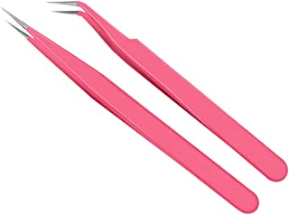 2pcs Stainless Steel Eyelash Extension Tweezers Straight and Curved Tip Eyelash Tweezers for Eyelash Extension Applications