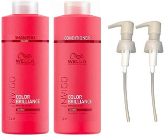 Wella Invigo Brilliance Coarse Hair Shampoo & Conditioner Duo Litre Pack + Pumps