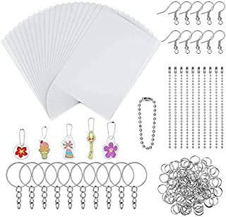 Tony-p 150 Pieces Heat Shrink Plastic Sheet Kit, 20 PCS Shrinky Art Paper with 130 PCS Keychains Accessories, DIY Hand Made Craft Tool for Kids Christmas Gift