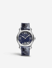 278559-3008 Happy Sport stainless-steel, diamond and alligator-embossed leather watch