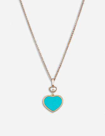 Happy Hearts 18ct rose-gold, diamond and turquoise necklace