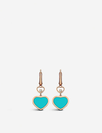 Happy Hearts 18ct rose-gold, diamond and turquoise earrings