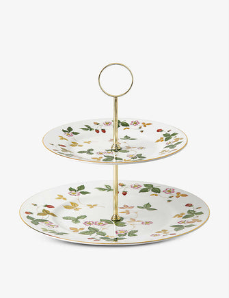 Wild Strawberry two-tier fine bone china cake stand