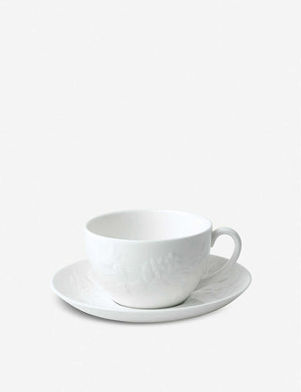 Wild Strawberry embossed bone china tea cup and saucer