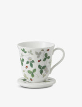 Wild Strawberry bone china mug with lid