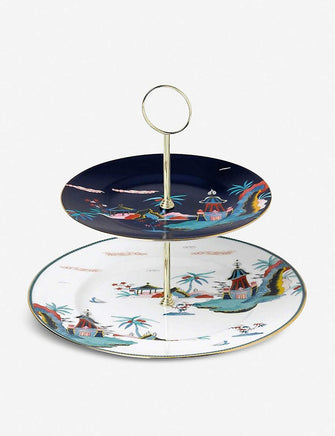 Wonderlust floral bone china two-tier cake stand