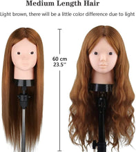 SZCY LLC 23.5 inch 80% Real Human Hair Training Head Cosmetology Make-up Hairdressing Mannequin Manikin Doll Head with Table Clamp Holder + DIY Hair Styling Braid Set, Light Brown