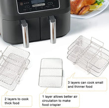 BYKITCHEN Air Fryer Racks for Ninja Dual, Three Layer Stainless Steel Cooking Rack, Air Fryer AF300UK AF400UK Accessories, Grilling Rack for Ninja/Salter/Tower/EMtronics Double Drawer Fryer