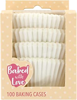 Baked with Love White Cupcake Cases, 50mm Baking Cups, Greaseproof Paper Cases for Muffins and Cupcakes, Pack of 100, 650541