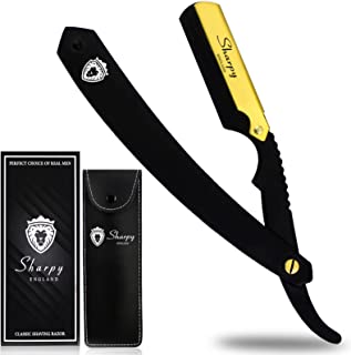 SHARPY Cut Throat Razor Kit - Matte Black with 24K Gold Plated Straight Razor Men - Professional Barber Shaving Razor for Men - Moustache & Beard Razor Men Shaving Set