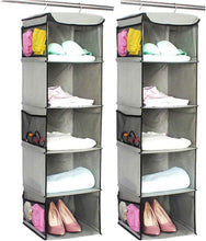 BrilliantJo Hanging Storage with 5 Shelves Set of 2 Wardrobe Closet Organiser, Storage Shelves Unit with 6 Pockets for Clothes - Grey(12 x 12 x 43 inch)