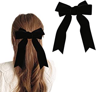 GONDNOWS 2 Pack of Hair Clips, Vintage Large Velvet Hair French Hair Clips with Long Ribbon Big Bow Bows for Party Hair Accessories Gifts Girls Ladies Black