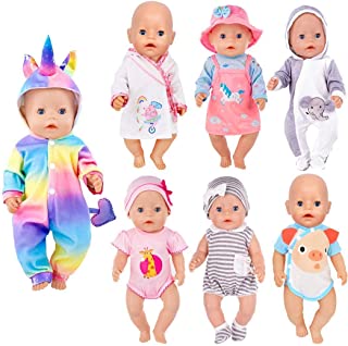 ebuddy 7 Sets Doll Clothes Accessories for 43cm New Born Baby Dolls Include Cartoon Style Rompers, Dress, Night-gown and Hat (No Doll)