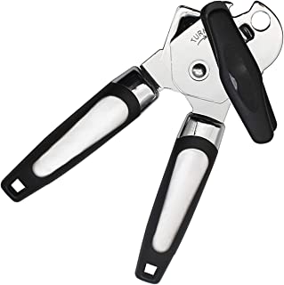 Stainless Steel Manual Can Opener, with Large Turn Knob and Sharp Blade Professional Heavy Duty, Ergonomic Smooth Edge Jar/Bottle/Tin Opener, Black