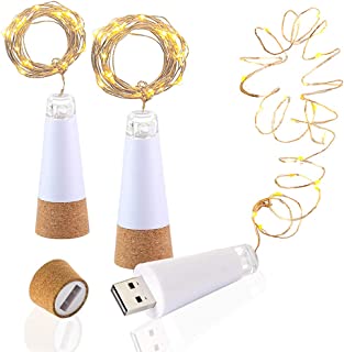 LED Cork Bottle Lights, USB Powered Rechargeable, 6.2ft 20 LED, Copper Wire String Starry LED Lights for DIY, Home Kitchen, Wedding, Halloween, Christmas, Party Decor (Warm White, 3 Pcs)