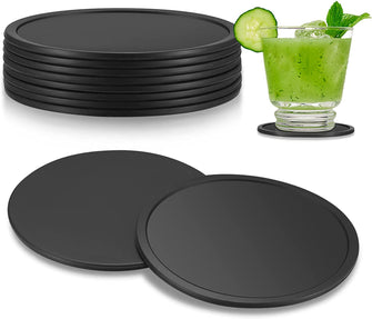 8 Pcs Silicone Coasters for Drinks, Black Round Mugs Coasters, Drink Coasters Pads Mats Non Slip for Coffee Beer Mug Wine Glass Home and Bar Coasters