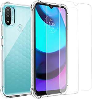 For Moto Motorola E20 Case and Screen Protector,E20 6.5” Clear Phone Case+2 *Tempered Glass,Anti Scratch,Easy to install Film,Soft TPU Protective Cover,Shock-Absorbing Corners