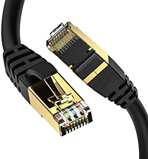 DbillionDa Cat8 Ethernet Cable, 1.8M Heavy Duty High Speed 26AWG Cat8 LAN Network Cable 40Gbps, 2000Mhz with Gold Plated RJ45 Connector, Weatherproof S/FTP UV Resistant for Router, BLACK, Cat8-6ft