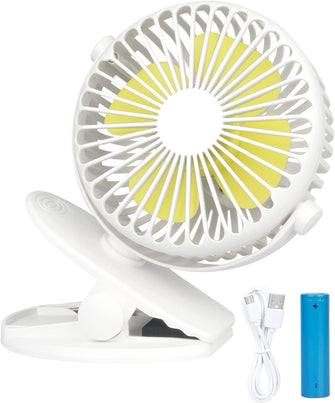 Lucky Sue Clip Fan USB Rechargeable, 3 Speeds 360 Rotation Desk Fan, Portable Stroller Table Fan, Quiet Battery Cooling Fan for Bed, Office, Car, Pram, Camping, Traveling (White)