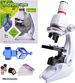 HONPHIER Kids Microscope 100x 400x 1200x Microscope for Children Microscopes Set Microscope Kit Kids Toys Science with Adjustable Phone Holder