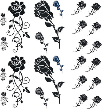 Black Rose temporary tattoos for women sexy 6 Pcs by Yesallwas,rose Tattoo Sticker Fake Tattoos for kids girls,waterproof and Long Lasting sexy body tattoos -small black rose,fake flower,floral tattoo