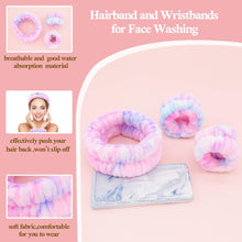 Bellisia Spa Headband for Washing Face and Matching Wristbands Soft Fuzzy Makeup Head Band Skincare Towels Wrist Bands Wash Face Hair accessories Tie Dyed