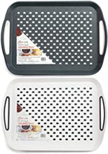 DIVCHI 2X Set of Anti-Slip Rectangular Non-Slip Top and Bottom Plastic Dinner/Drinks Serving Tray with High Grip Rubber Surface, Easy Grip Handles Black,Grey & White Random Colour