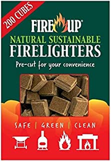 FIRE UP Natural Sustainable Firelighters – Perfect for lighting BBQs, fireplaces, and open fires - FSC Certified and Co2 Neutral – NO palm oil (Pack of 200)