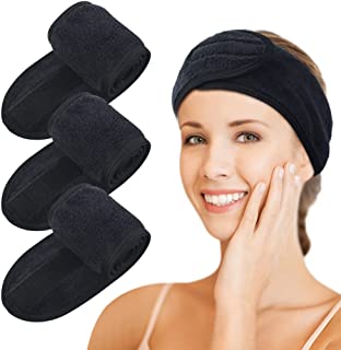 KinHwa 3 Pack Spa headband Facial Makeup Headband skincare Hair Band Adjustable Microfibre Headband for Sports Spa Yoga Black