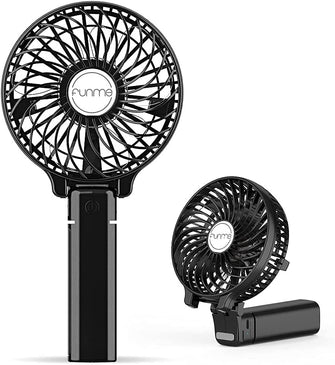 FUNME Hand Held Fan Portable Hand Fan [ LIFETIME SERVICE] with 6 Blades Rechargeable Battery 3 Speeds 180 Foldable Powered Personal Mini Fan Cooling Desktop Fans for School Travel Camping Black