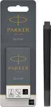 Parker Fountain Pen Ink Refill Cartridges  Long  Black QUINK Ink  10 Count (Blister)