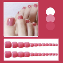 NICENEEDED 24 PCS Short Pink Press on Toenails, Glitter Artificial False Toe Nails, Spring Summer Full Cover Fakes Toe Nails Tips Reusable Acrylic Nails for Women Girls Foot Decoration