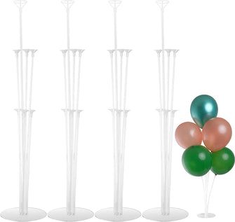 Table Balloon Stand Kit, 4 Pcs Balloon Sticks and Holders, Clear Dining Table Balloon Display Stand, Balloon Pole and Stand Base Support Holder for Wedding Birthday Party Anniversary Decorations