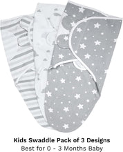 ikads Baby Swaddle Blanket 0-3 Months - 100% Breathable Organic Cotton Fabric - Baby Swaddle Wrap for New Born - Pack of 3 Baby Swaddles for Newborn with Hooks & Loop (Grey)