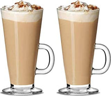 Latte Glasses Tea & Coffee Cups Pack of 2-270ml Temperature Resistant Hot Drink Cafe Mugs with Handle Ideal for Milk Juice Ice Cream Latte, Cappuccino, Espresso and Hot Chocolate