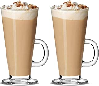 Latte Glasses Tea & Coffee Cups Pack of 2-270ml Temperature Resistant Hot Drink Cafe Mugs with Handle Ideal for Milk Juice Ice Cream Latte, Cappuccino, Espresso and Hot Chocolate