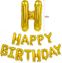 TONIFUL 3D Gold Happy Birthday Balloons Banner with ribbon straw, 16 Inch Mylar Foil Letters Birthday Sign Banner Bunting Reusable Ecofriendly Material for Girls Boys Kids Adults Birthday Supplies