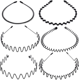 tao pipe 6 PCS Metal Headband Black Hair Hoop Spring Wave Hairband Multi-Style Unisex Flexible Headbands Accessories for Women Men