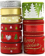 Pveath Christmas Ribbons 9 Rolls Red/Silver/Gold/Green Gift Ribbons Grosgrain Ribbon Band Stripe Shiny Gift Cake Wrap Christmas Decor Ribbon Strap Trim Hair Band Sewing