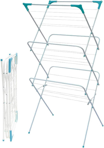 BARGAINS-GALORE 3 TIER FOLDING LAUNDRY CONCERTINA CLOTHES AIRER DRYER HORSE EXTRA STRONG FOLDABLE LIGHTWEIGHT SPACE SAVING WASHING LINE INDOOR OUTDOOR HOME STORAGE