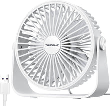 TriPole USB Desk Fan, 3 Speeds Strong Airflow Table Fan, 360Rotation Mini Personal Fan, 5.5 Inches Portable Fan for Desktop Office Home Bedroom Car Outdoor Camping, White