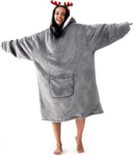 Hansleep Oversized Hoodie Blanket, Sherpa Fleece Snuggle Blanket Hoodie Women Men, Warm Fluffy Cosy Wearable Hooded Blanket for Women Girls Adults Mens Boys, Gift for Women, Grey, 89x110 cm