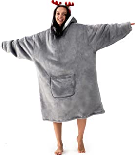 Hansleep Oversized Hoodie Blanket, Sherpa Fleece Snuggle Blanket Hoodie Women Men, Warm Fluffy Cosy Wearable Hooded Blanket for Women Girls Adults Mens Boys, Gift for Women, Grey, 89x110 cm