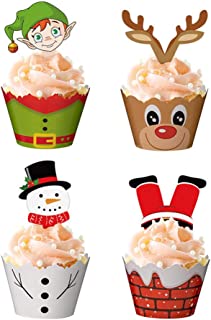 NUOBESTY Christmas Paper Cupcake Wrappers With Cupcake Toppers for Christmas Party Supplies,48 Pack(24 Wrappers + 24 Toppers)