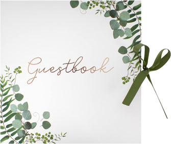 Perfect Day Wedding Guest Book Green Floral with Ribbon Close