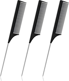 Sularpek 3 Pieces Tail Comb, Carbon Fibre Styling Comb, Rat Tail Comb, Anti Static, Heat Resistant, Steel Pintail Comb Cutting, Fine Tooth Comb, Teasing Hair Comb for Women and Men, Black