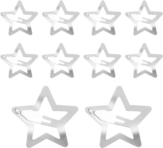 WLLHYF 10 Pieces Metal Star Snap Hair Clips Silver Cute Small Hair Barrettes Non-slip Hollow Out Stars Hairclips for Kids Girls Women Hairpin Lovely Star Headpieces Hair Accessories (Silver)