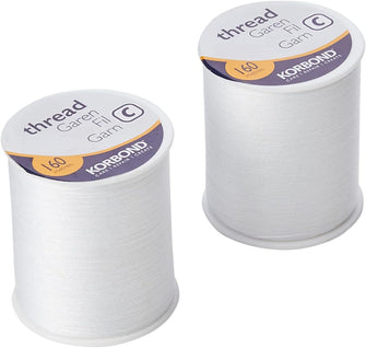 Korbond Twin Pack 320m White All-Purpose Polyester Thread  for Hand Sewing Machines  No Shrinkage  Ideal for Mending, Tailoring, Quilting, Crafting, Repairs and Embellishment