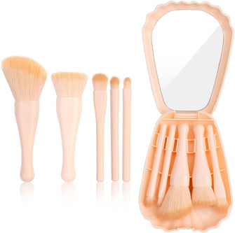 Yoseng Travel Makeup brushes Set,5pcs Mini Complete Function Travel Portable Cosmetic Brushes Kit with Mirror Case